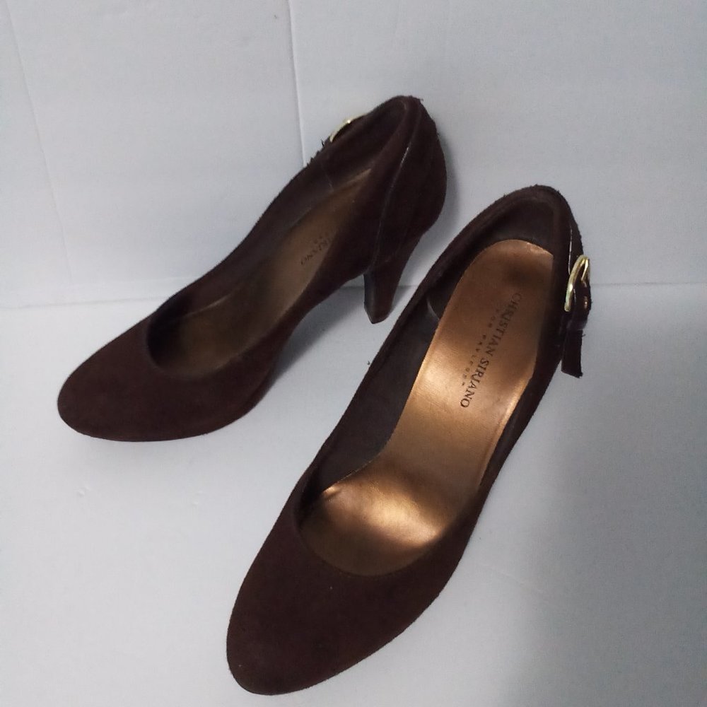 Christian Siriano brown‎ suede platforms 4”heel Size 10
